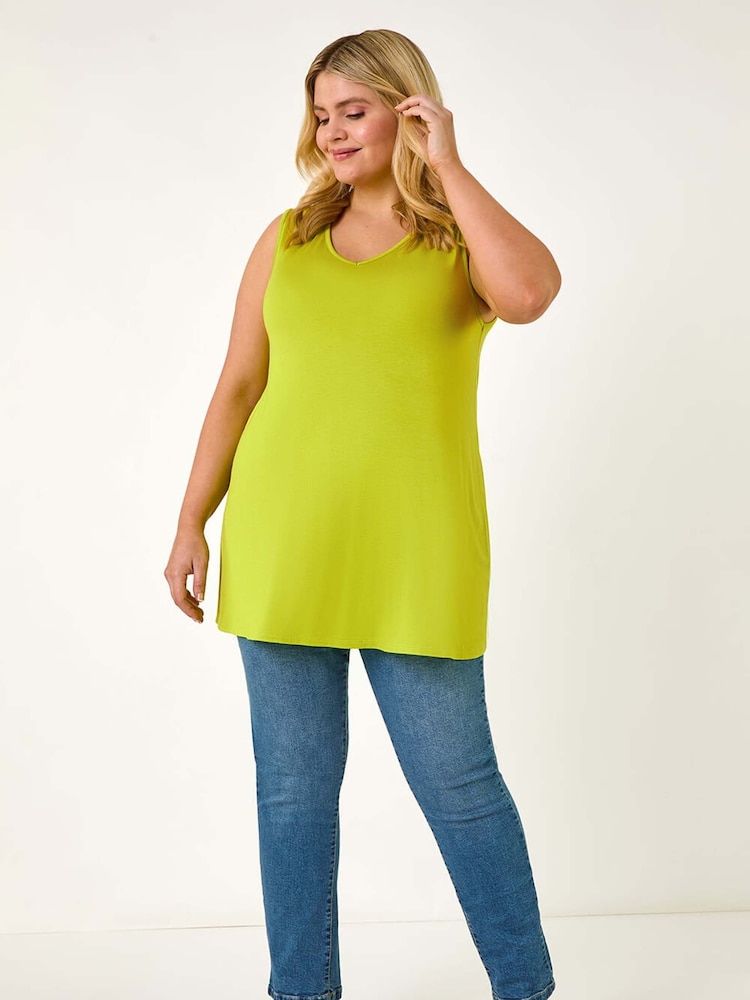 Roman Light Green Curve Swing V-Neck Vest Top - Image 2 of 5