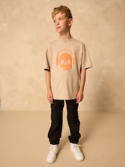 Stone/Orange Skull Relaxed Fit Short Sleeve Graphic Print T-Shirt (3-16yrs) - Image 2 of 7