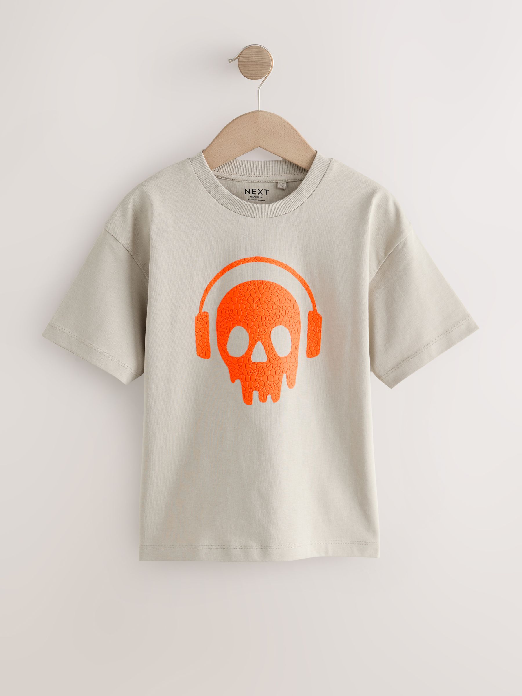 Buy Stone/Orange Skull Short Sleeve Graphic T-Shirt (3-16yrs) from