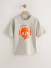Stone/Orange Skull Relaxed Fit Short Sleeve Graphic Print T-Shirt (3-16yrs) - Image 4 of 7