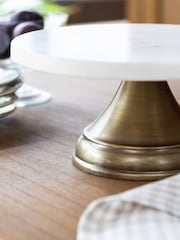 Garden Trading White and Antique Brass Brompton Marble Cake Stand - Image 2 of 4