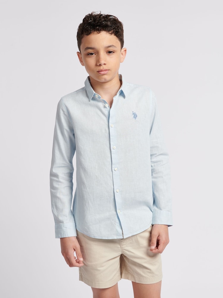 U.S. Polo Assn. Blue Boys Linen Blend Shirt - Image 1 of 8