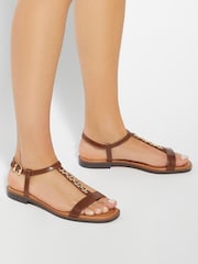 Dune London Brown Lollipops T-Bar Flat Sandals - Image 1 of 1