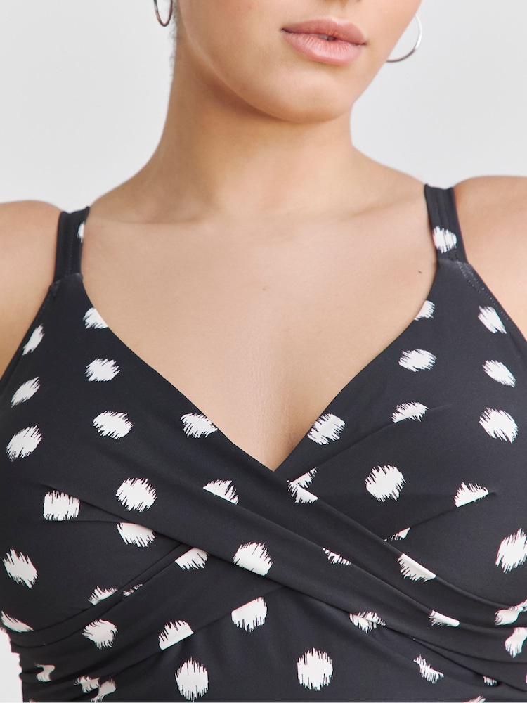 Simply Be Black Spot Print Magisculpt Sculpt Me Swimsuit - Image 2 of 4 Simply Be Black Spot Print Magisculpt Sculpt Me Swimsuit - Image 2 of 4