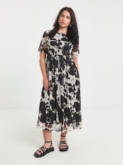 Simply Be Black/white Cow Print Mesh Midi Dress - Image 1 of 4