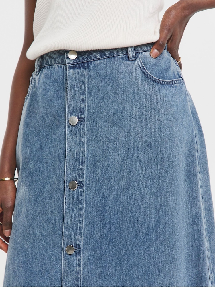 JD Williams Blue Button Front Denim Skirt - Image 4 of 4