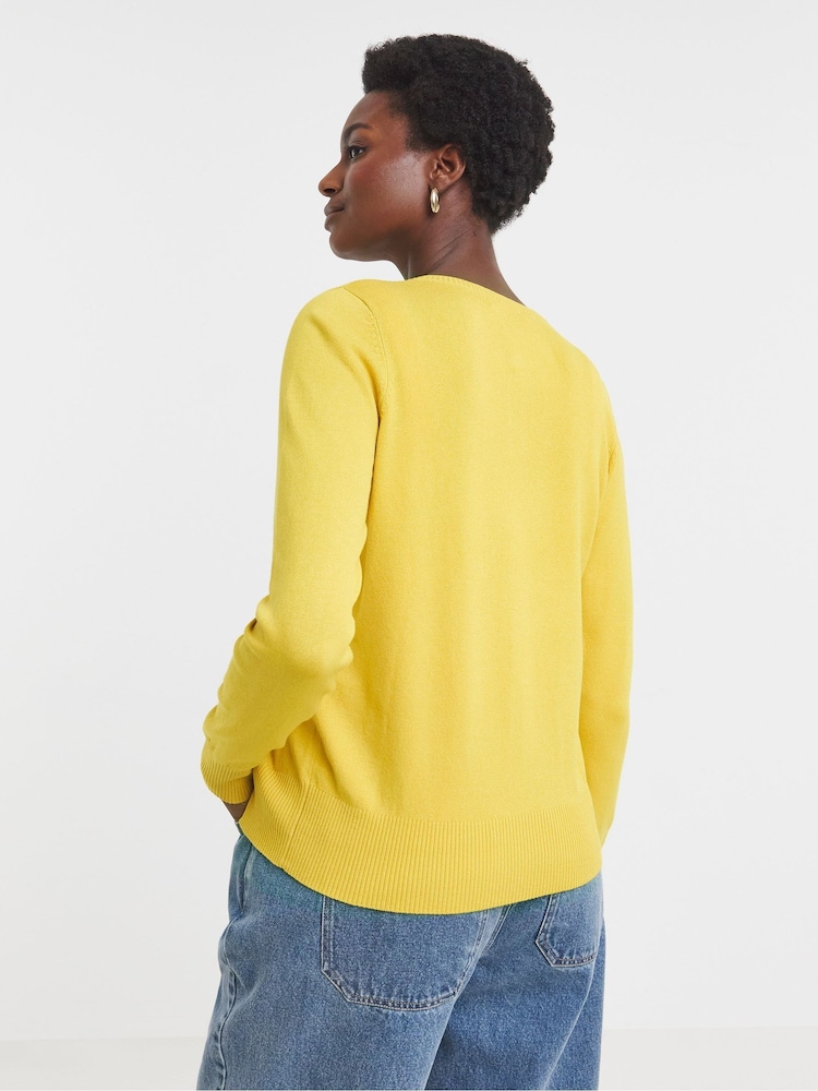 JD Williams Yellow Ribbed Crew Neck Cardigan - Image 2 of 4 JD Williams Yellow Ribbed Crew Neck Cardigan - Image 2 of 4