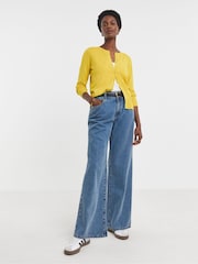 JD Williams Yellow Ribbed Crew Neck Cardigan - Image 3 of 4