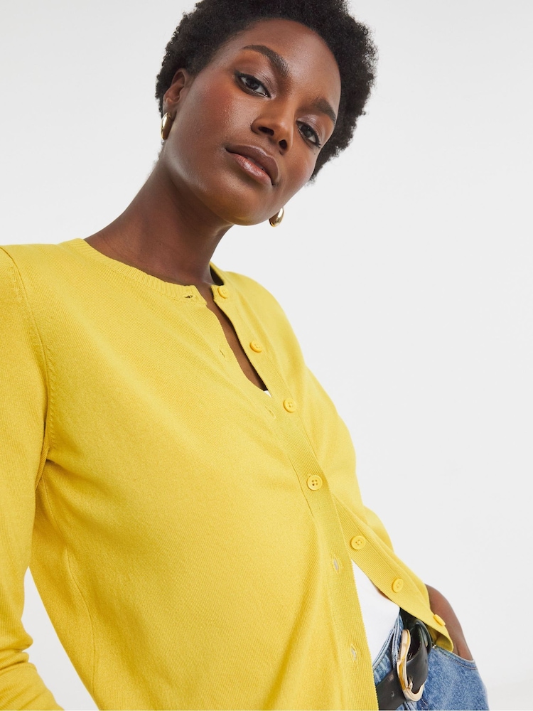 JD Williams Yellow Ribbed Crew Neck Cardigan - Image 4 of 4 JD Williams Yellow Ribbed Crew Neck Cardigan - Image 4 of 4