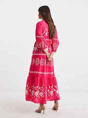 JD Williams Pink 100% Cotton Embroidered Smock Dress - Image 2 of 4