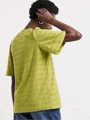 JD Williams Green Angel Sleeve V-Neck Broderie 100% Cotton Top - Image 2 of 4