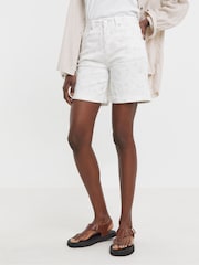 JD Williams White Floral Embroidered Denim Shorts - Image 1 of 4