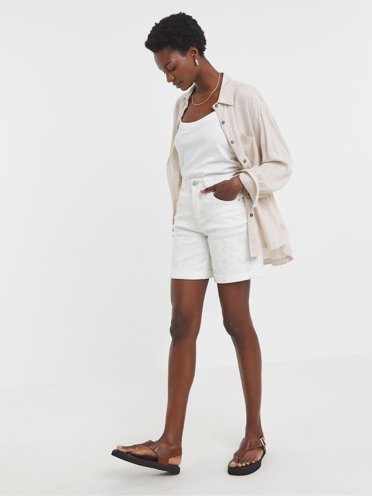 JD Williams White Floral Embroidered Denim Shorts - Image 4 of 4