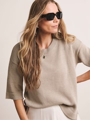 Anthology By JD Williams Natural Loose Stitch Boxy Short Sleeve Jumper - Image 1 of 5