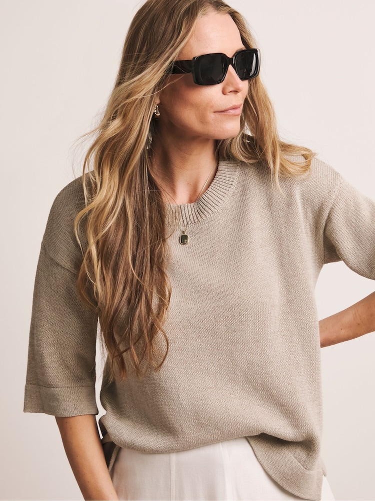 Anthology By JD Williams Natural Loose Stitch Boxy Short Sleeve Jumper - Image 1 of 5