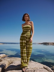 JD Williams Green Shirred Bandeau Beach Jumpsuit - Image 1 of 5
