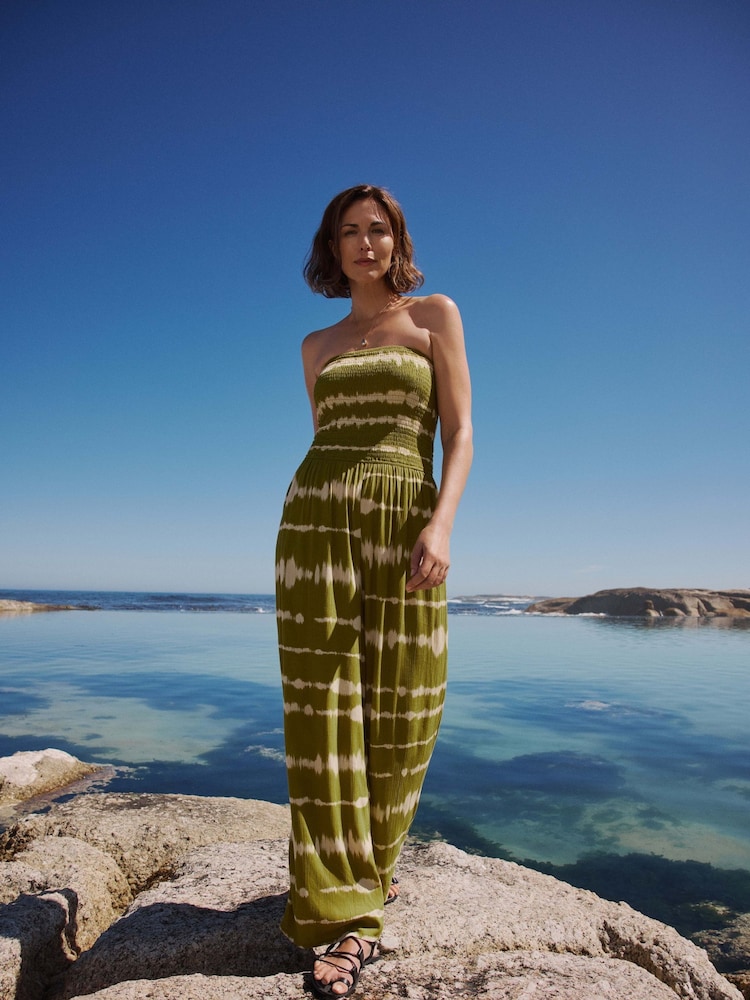 JD Williams Green Shirred Bandeau Beach Jumpsuit - Image 1 of 5