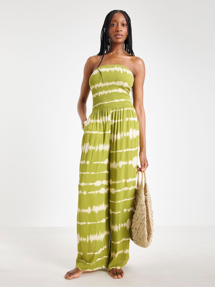 JD Williams Green Shirred Bandeau Beach Jumpsuit - Image 5 of 5