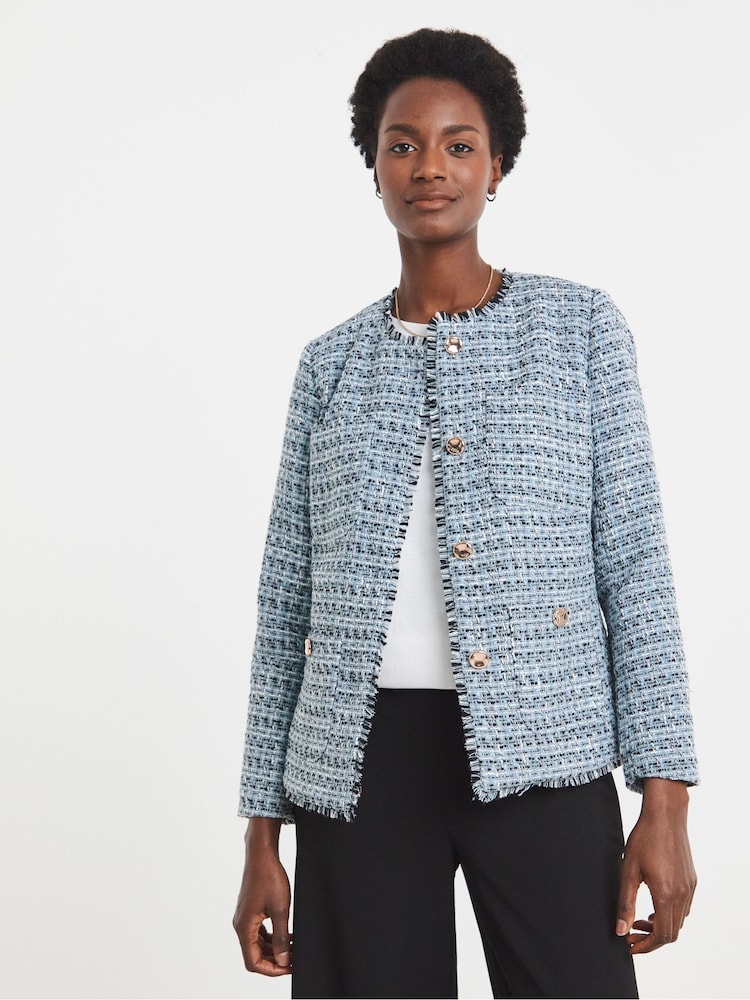 JD Williams Blue Boucle Short Jacket - Image 1 of 4 JD Williams Blue Boucle Short Jacket - Image 1 of 4