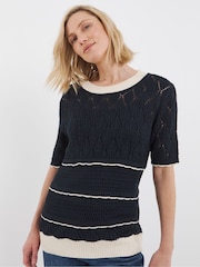 JD Williams Blue Contrast Trim Crochet Vest - Image 1 of 4