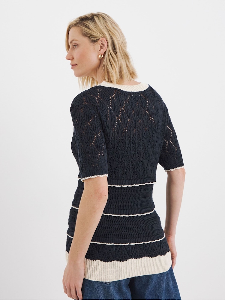 JD Williams Blue Contrast Trim Crochet Vest - Image 2 of 4 JD Williams Blue Contrast Trim Crochet Vest - Image 2 of 4