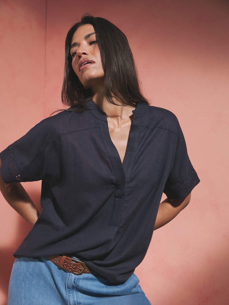 JD Williams Blue Crochet Trim Pop Over Top - Image 1 of 6