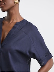 JD Williams Blue Crochet Trim Pop Over Top - Image 4 of 6