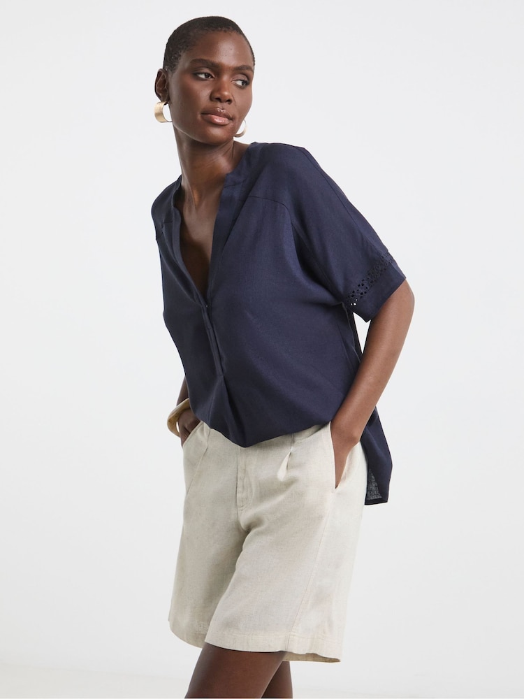 JD Williams Blue Crochet Trim Pop Over Top - Image 6 of 6