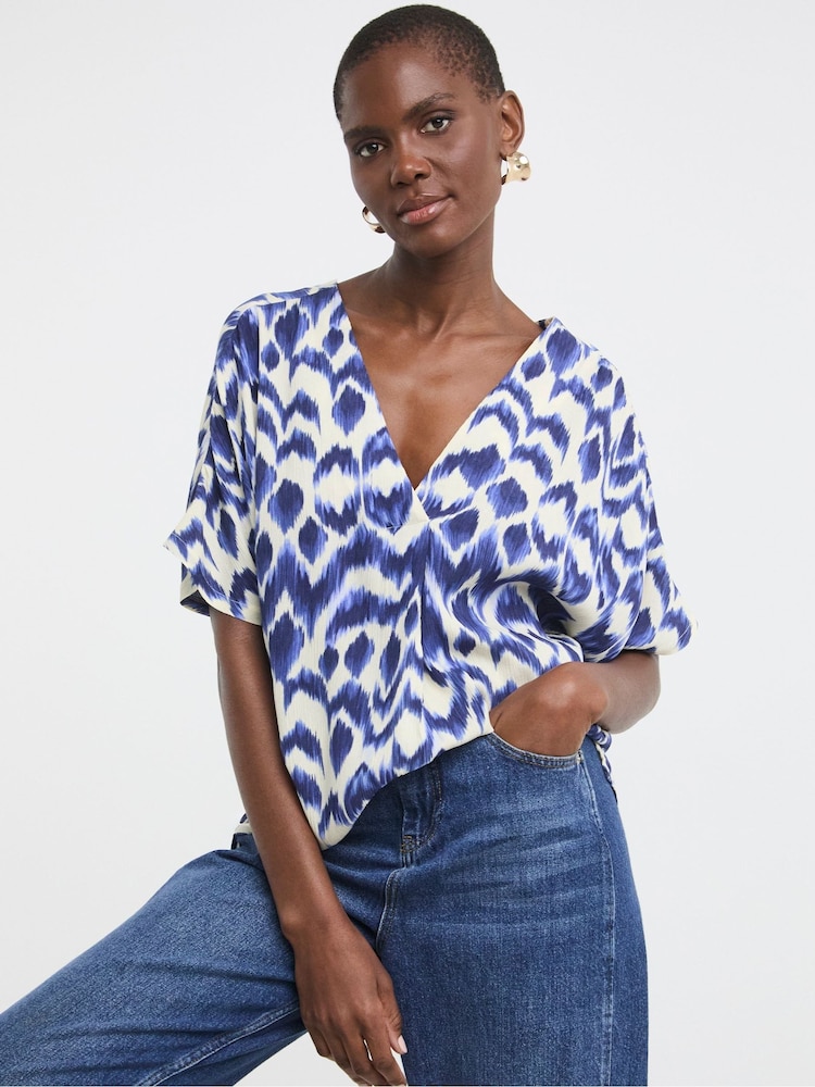 JD Williams Blue Crinkle Popover Top - Image 1 of 4 JD Williams Blue Crinkle Popover Top - Image 1 of 4