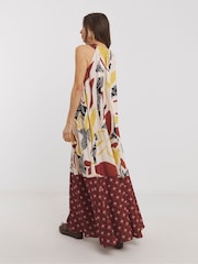JD Williams Brown Border Print Halter Volume Maxi Dress - Image 2 of 5