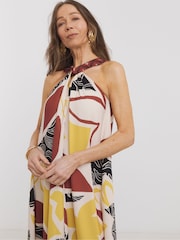 JD Williams Brown Border Print Halter Volume Maxi Dress - Image 3 of 5