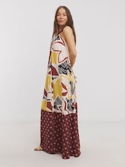JD Williams Brown Border Print Halter Volume Maxi Dress - Image 4 of 5