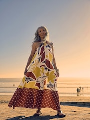JD Williams Brown Border Print Halter Volume Maxi Dress - Image 5 of 5