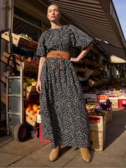 JD Williams Black 100% Cotton Frill Detail Maxi Dress - Image 3 of 5