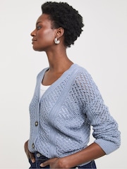 JD Williams Blue Crochet Button Down Cardigan - Image 1 of 1