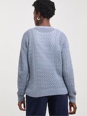 JD Williams Blue Crochet Button Down Cardigan - Image 2 of 4