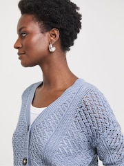 JD Williams Blue Crochet Button Down Cardigan - Image 3 of 4