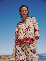 JD Williams Natural Red Print Linen Shirt - Image 1 of 6