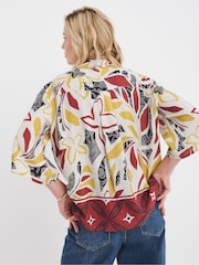 JD Williams Natural Red Print Linen Shirt - Image 3 of 6
