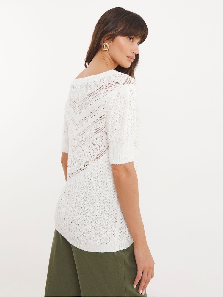 JD Williams White Crochet V-Neck Short Sleeve Jumper - Image 2 of 4 JD Williams White Crochet V-Neck Short Sleeve Jumper - Image 2 of 4