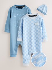 Baker by Ted Baker Blue Sleepsuits and Reversible Hat Set - Image 1 of 11