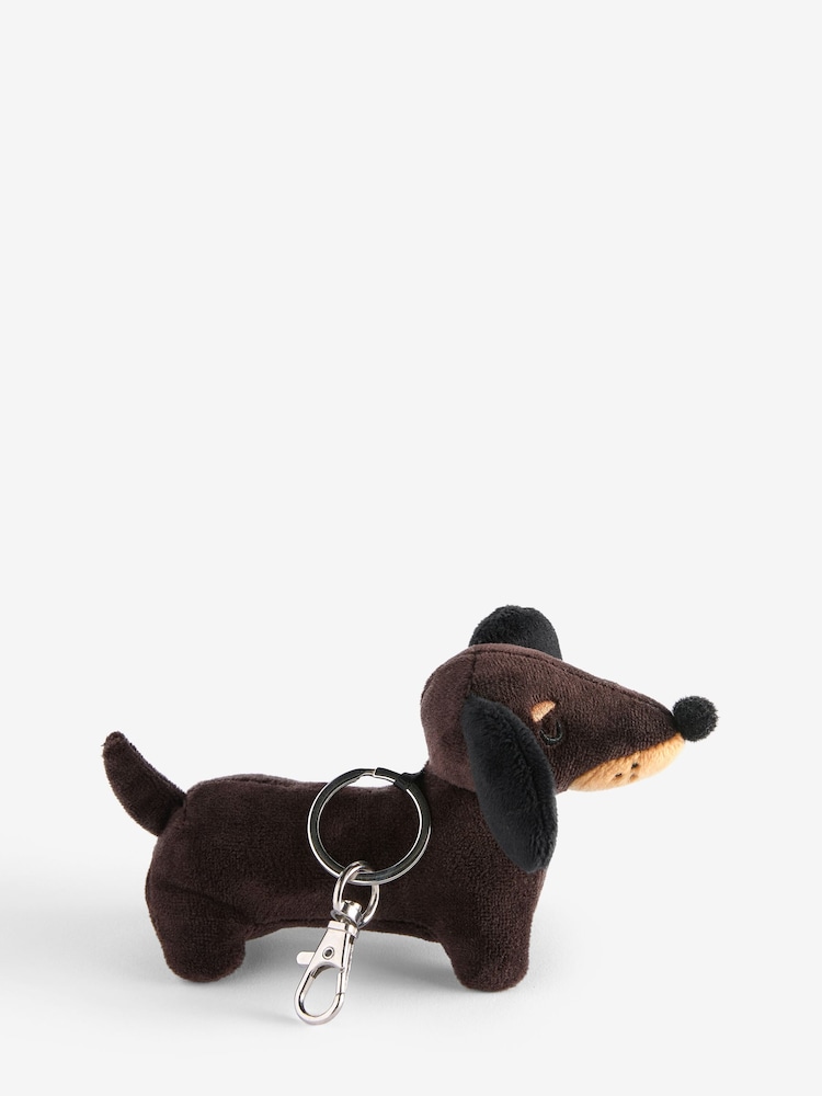 Black/Brown Sausage Dog Cute Plush Keyring Bag Charm - Image 1 of 2