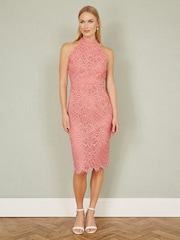 Yumi Pink Lace Halter Neck Dress - Image 2 of 5