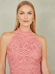 Yumi Pink Lace Halter Neck Dress - Image 3 of 5