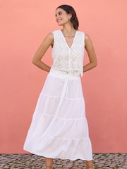 Yumi White Midi Boho Skirt - Image 1 of 5
