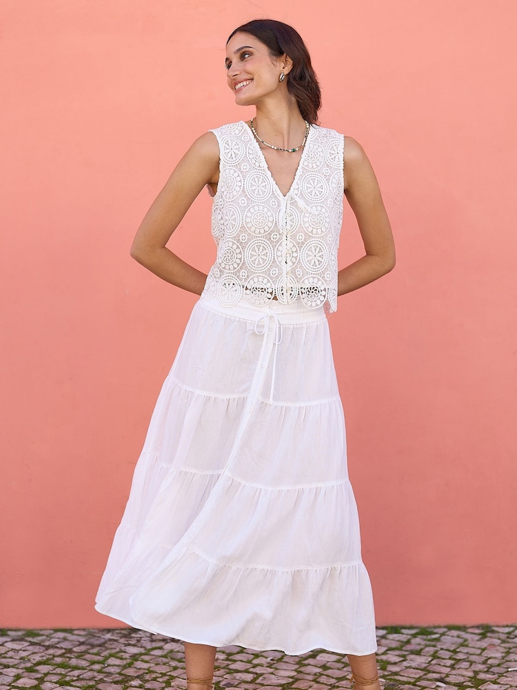Yumi White Midi Boho Skirt - Image 1 of 5