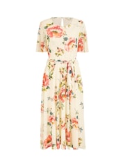 Yumi Cream Mesh Floral Print Midi Dress With Angel Sleeves - Image 5 of 5
