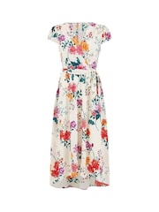 Yumi Cream Flower  Print Wrap Midi Dress - Image 5 of 5