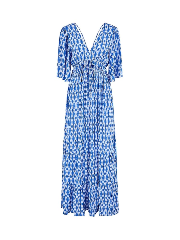 Vestido longo estampado Yumi com costas cruzadas - Imagem 5 de 5