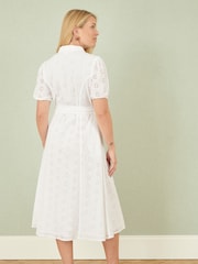 Yumi White 100% Cotton Broderie Anglaise Midi Shirt Dress - Image 4 of 5
